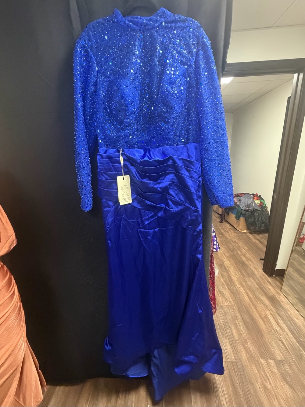 Elegant Sequin High-Waist Royal Blue Evening Skirt